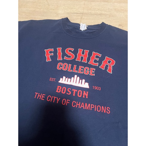 Fisher College Boston The City of Champions‎ T Shirt Mens XL Navy Blue - Picture 2 of 7